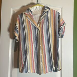 Striped short sleeve button down Shelli Segal laundry size large P2P 18🧡💙❤️